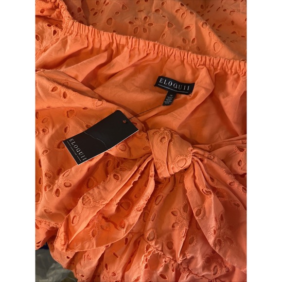 Eloquii Orange Tie Front eyelet Dress, Plus Size 20 - Picture 2 of 8